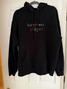 Happiness Project Black Hoodie with Colorful Text